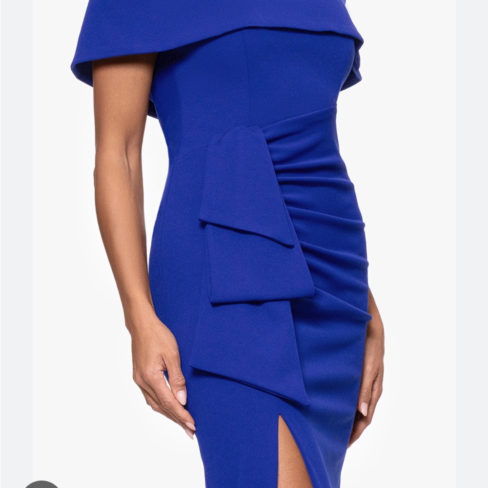 Xscape Cobalt One-Shoulder Ruffle Sheath Dress